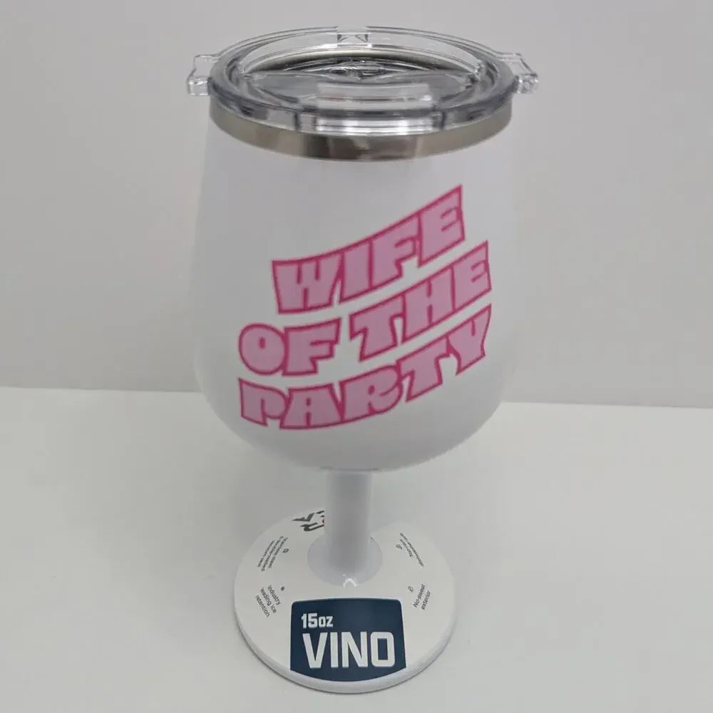 ORCA Vino White Wife Of The Party 15oz Insulated Stainless Steel Wine Cup w/ Lid